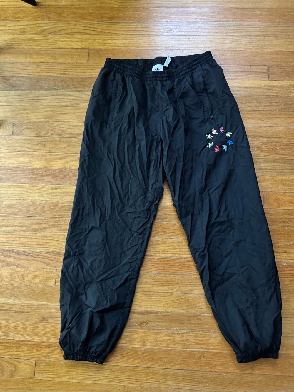 Adidas Black Men's Jogger Sweatpants with Multicolor Butterfly Embroidery